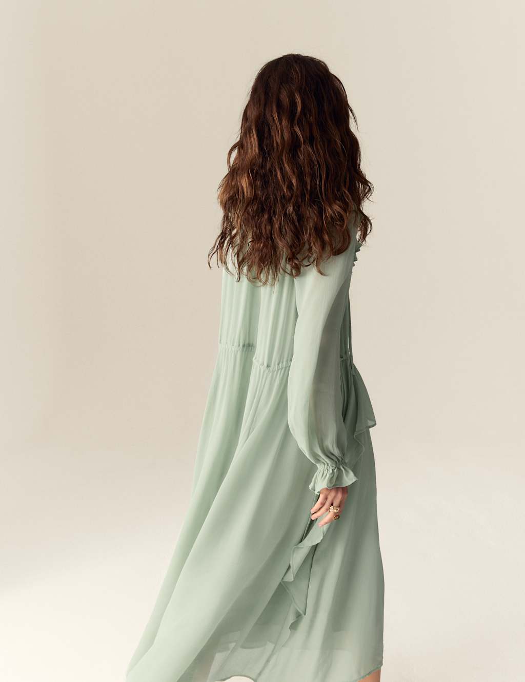 Tie Neck Ruffle Maxi Waisted Dress 4 of 7