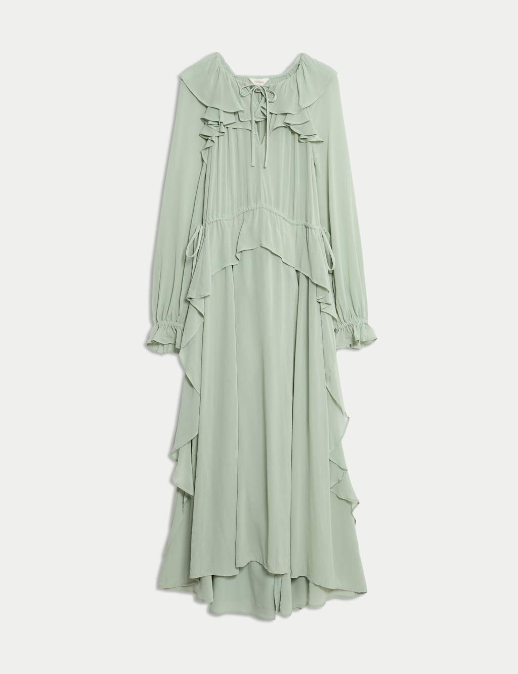 Tie Neck Ruffle Maxi Waisted Dress 2 of 7