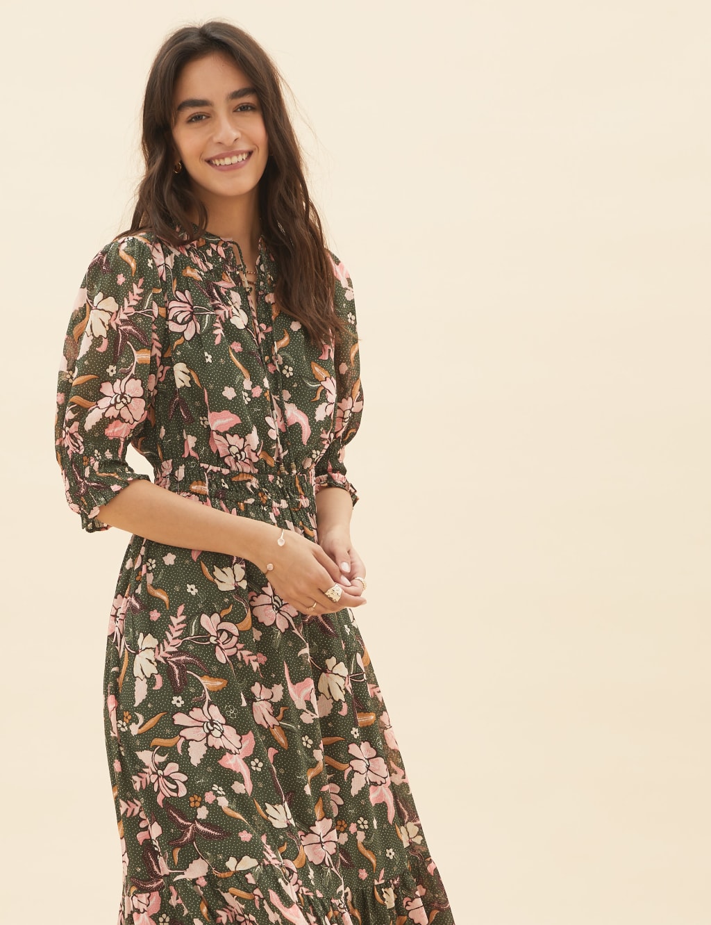 Chiffon Floral Midaxi Waisted Dress 3 of 5