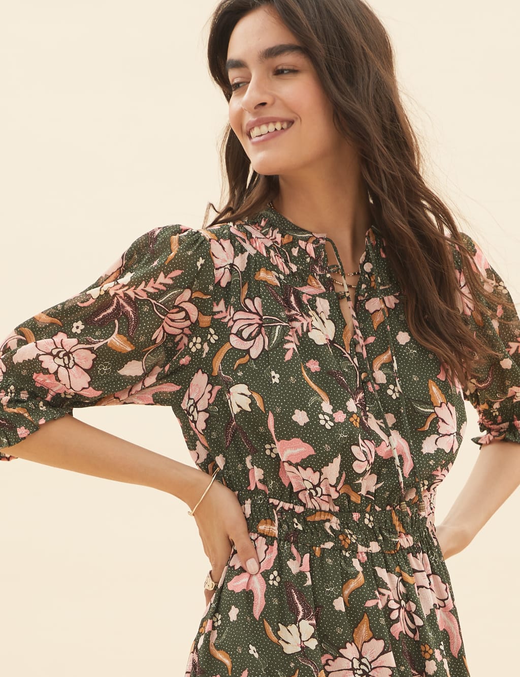 Chiffon Floral Midaxi Waisted Dress 4 of 5