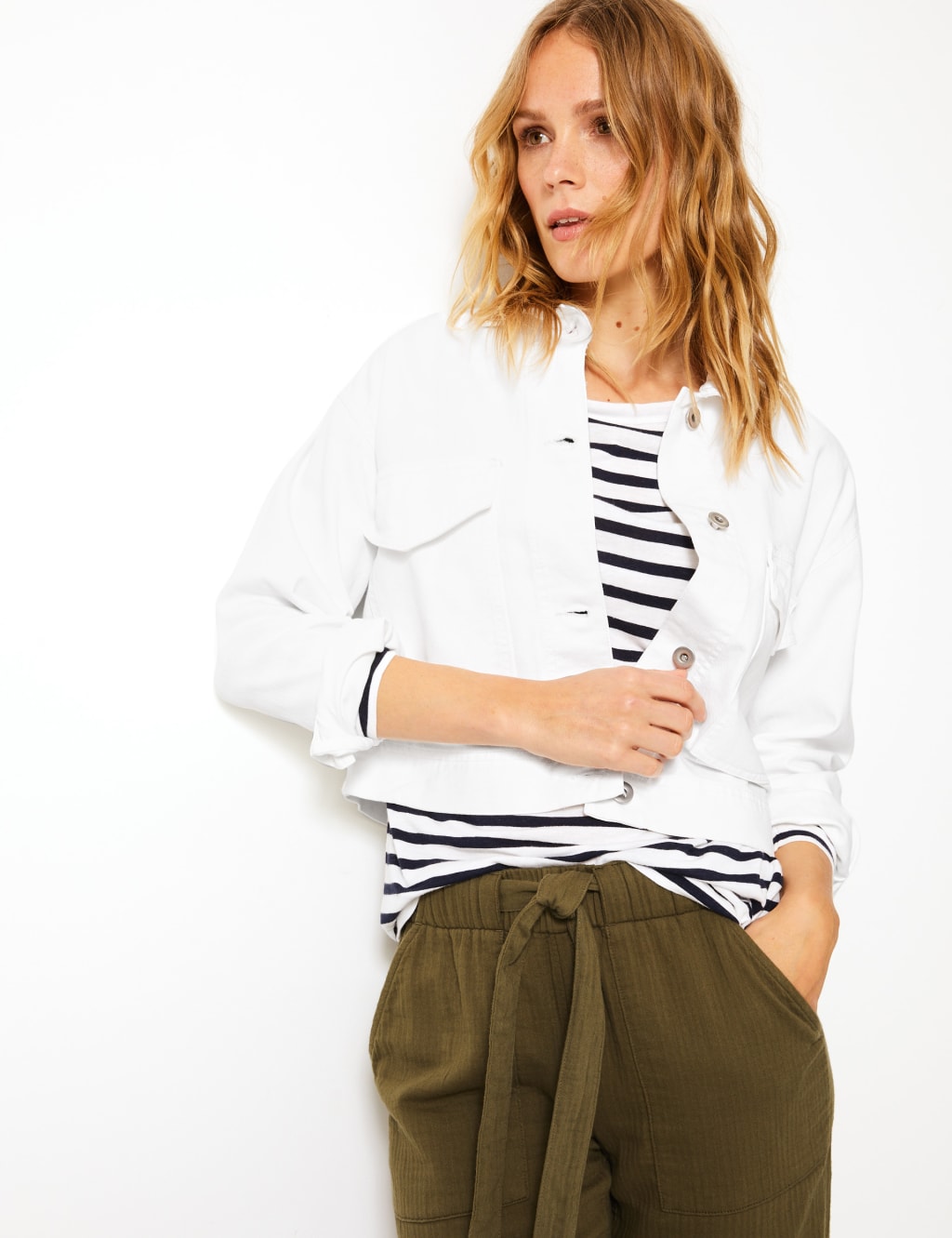 Pure Cotton Cropped Utility Jacket Per Una M S