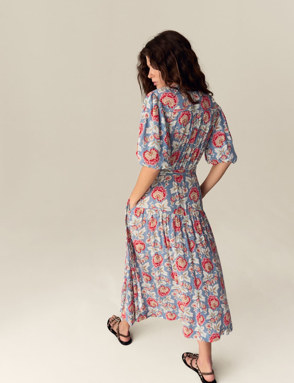Floral V-Neck Gathered Midi Wrap Dress 5 of 5