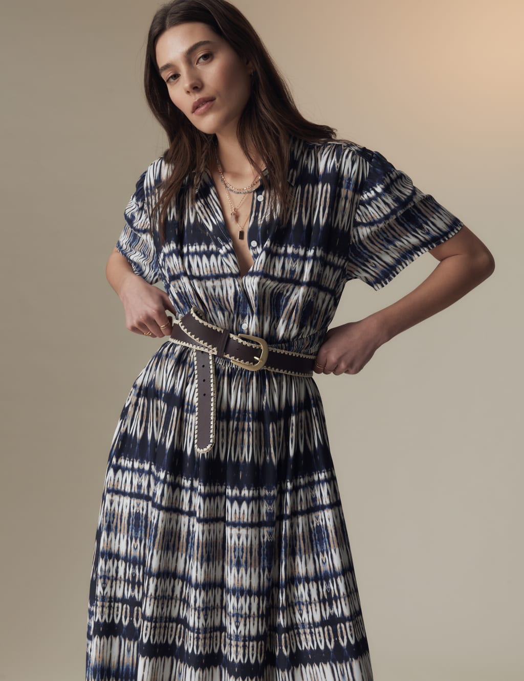 Printed Collared Midaxi Shirt Dress Per Una M S