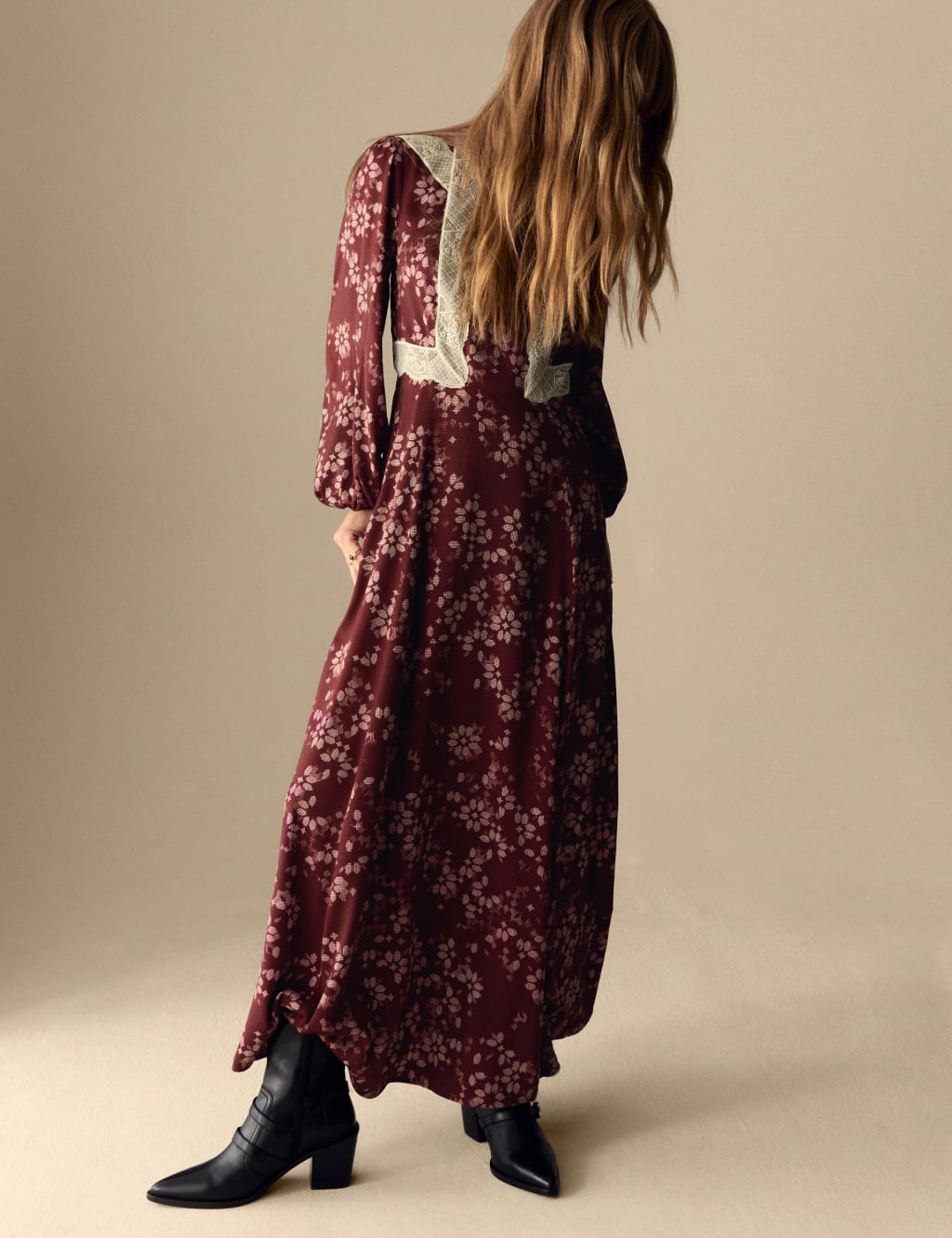 Satin Printed Round Neck Maxi Dress Per Una M S