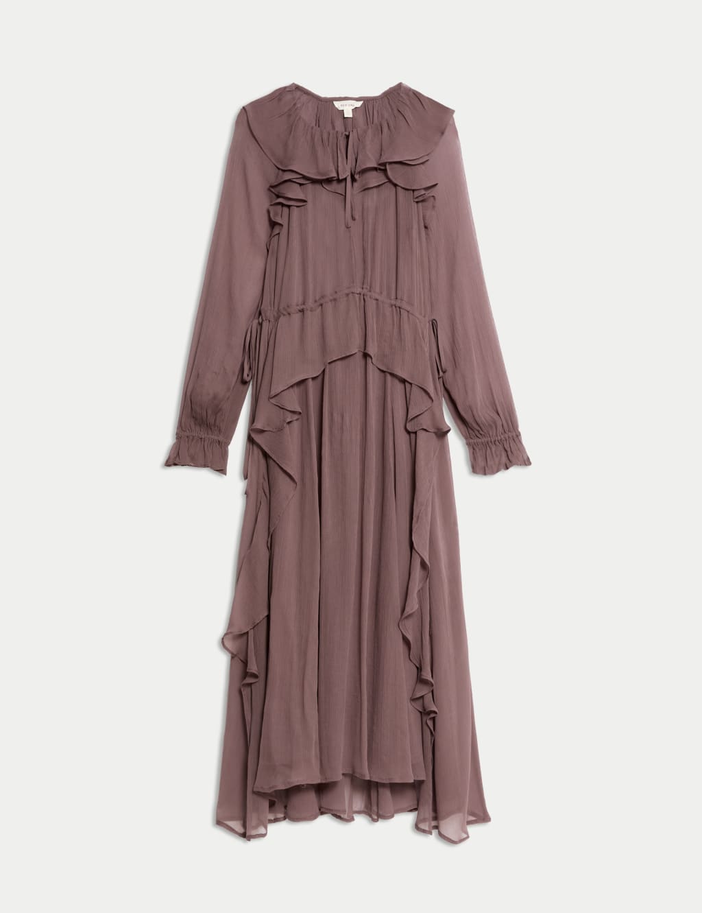 Cupro Ruffle Tie Neck Maxi Waisted Dress 2 of 5