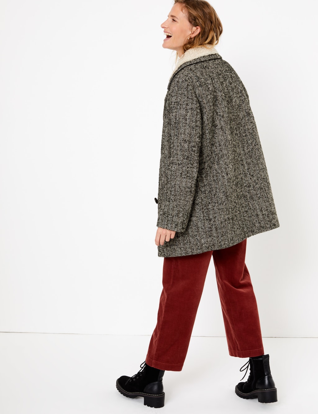 Herringbone Boucle Double Breasted Coat Per Una M S