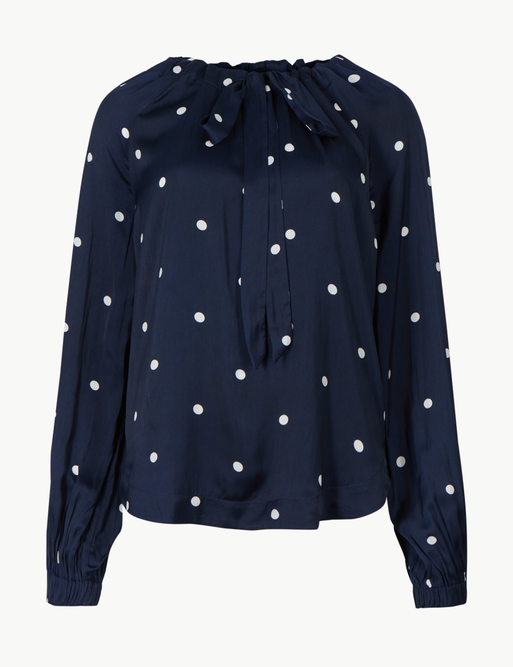 Polka Dot Round Neck Long Sleeve Blouse 2 of 4