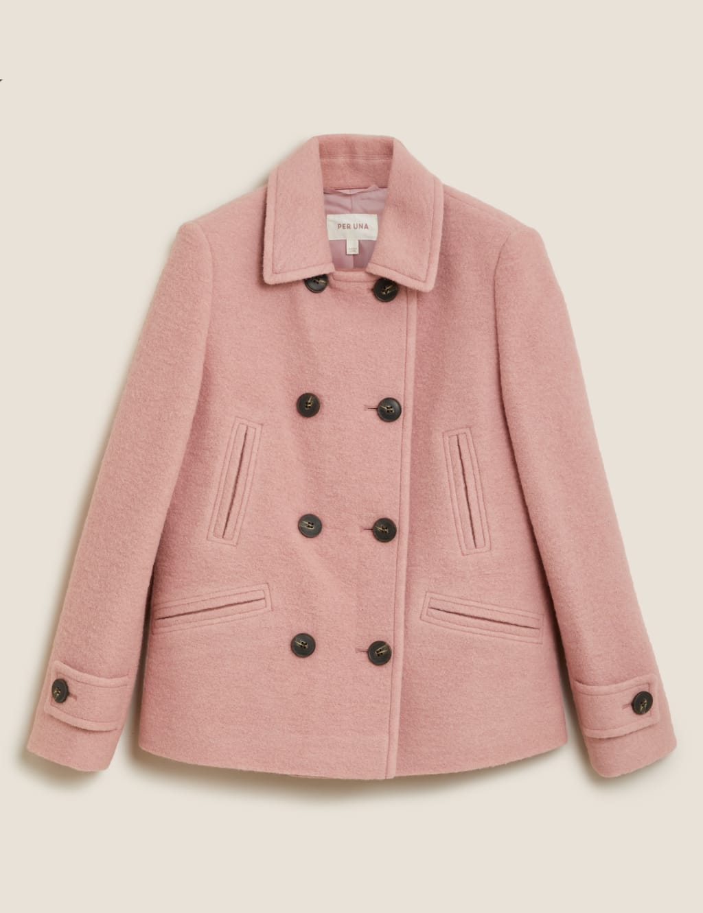 Wool Rich Double Breasted Short Pea Coat Per Una M S