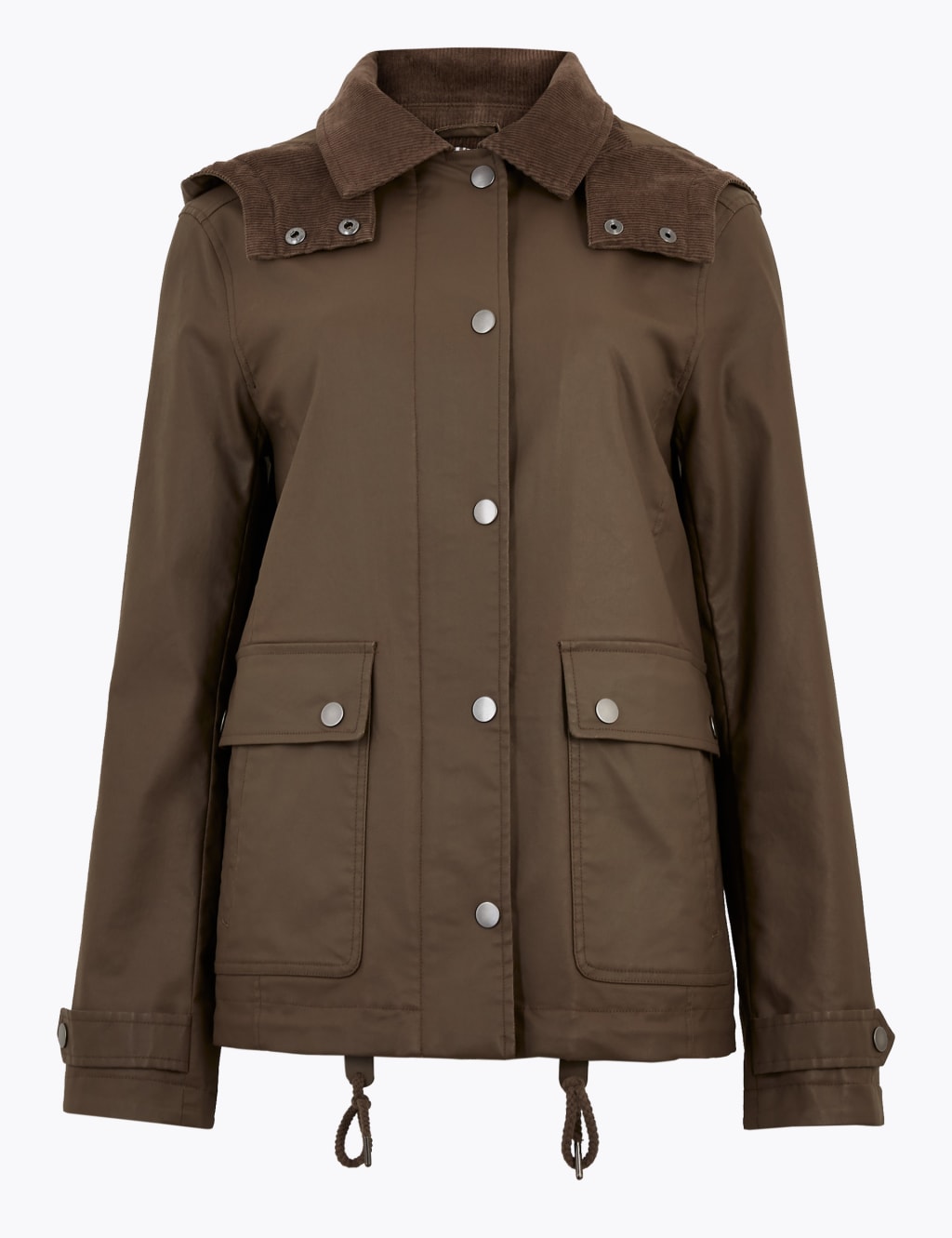 Waxed Look Removable Hood Short Jacket Per Una M S