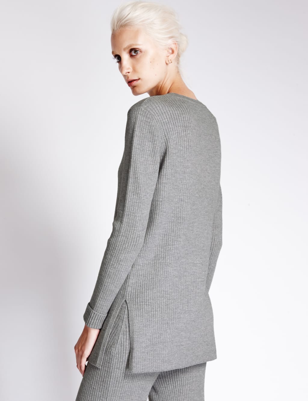 Round Neck Ribbed Tunic Jumper with Wool 4 of 4
