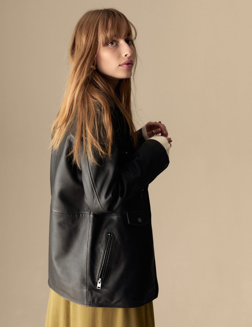 Womens longline leather jacket sales