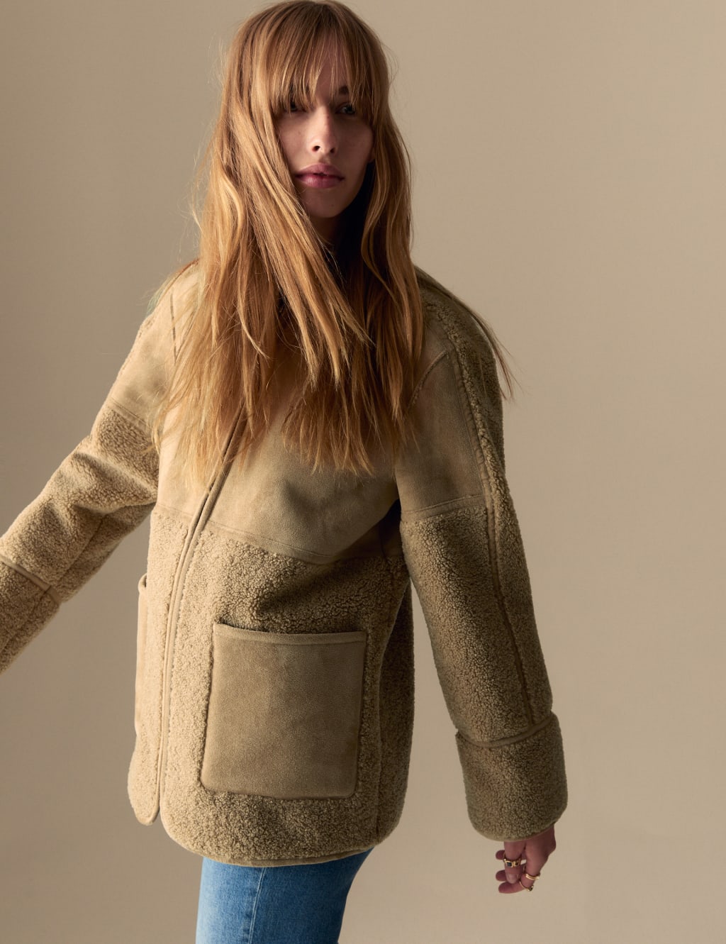 Faux Shearling Textured Jacket Per Una M S