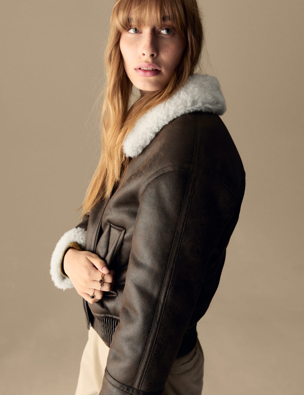 Women's shearling bomber jacket online