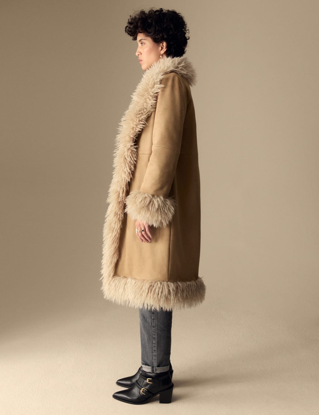 Rust faux fur longline coat outlet