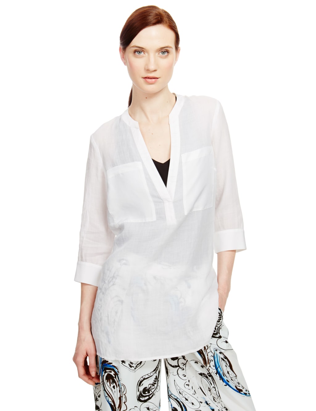 Notch Neck 3/4 Sleeve Shirt 1 of 4