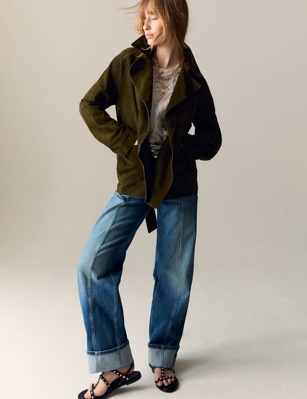 Suede Belted Revere Collar Trench Coat 5 of 5
