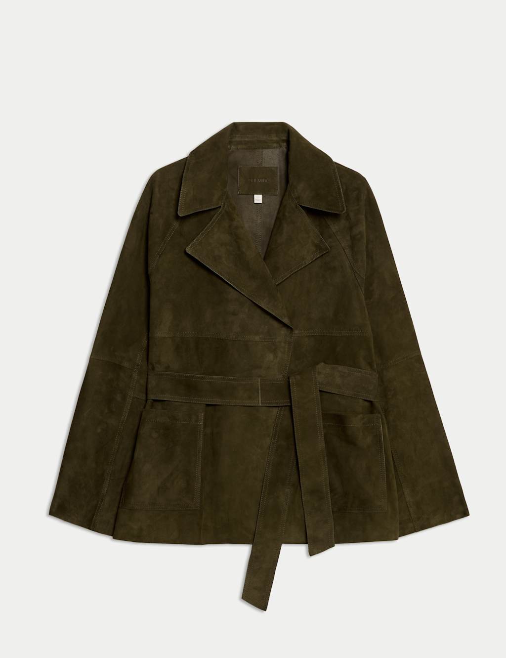 Suede Belted Revere Collar Trench Coat 2 of 5