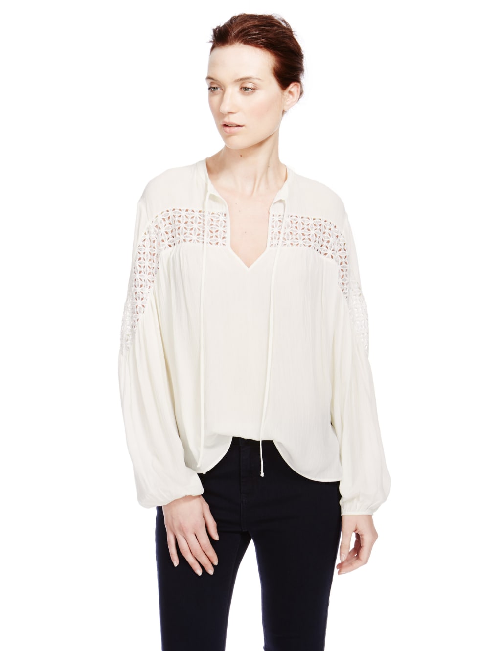 Notch Neck Lace Panelled Blouse 1 of 4