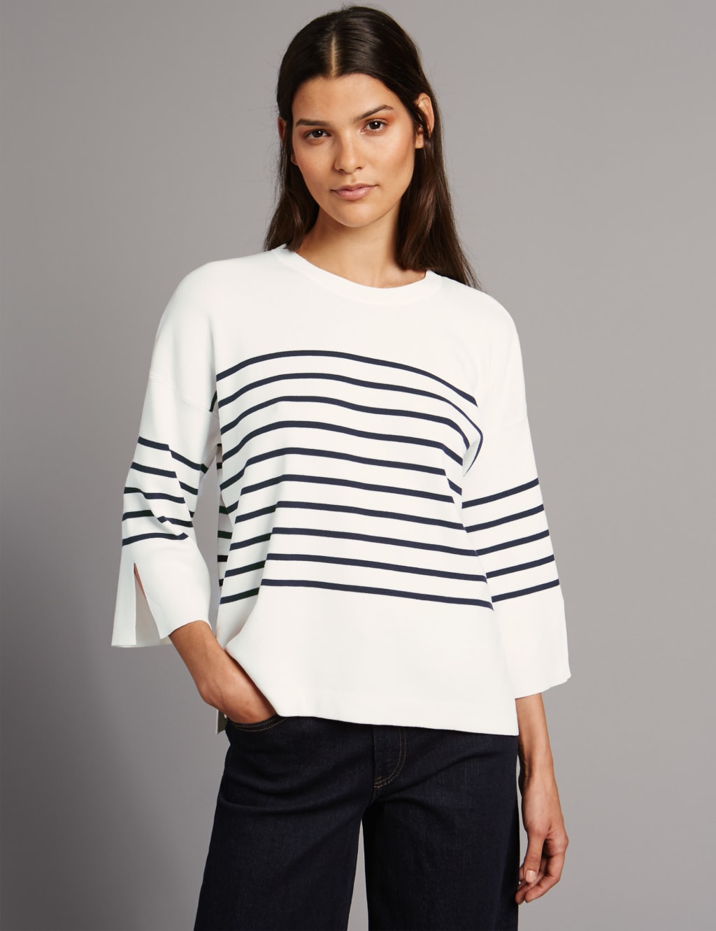 Cotton Blend Striped Round Neck Jumper 1 of 5