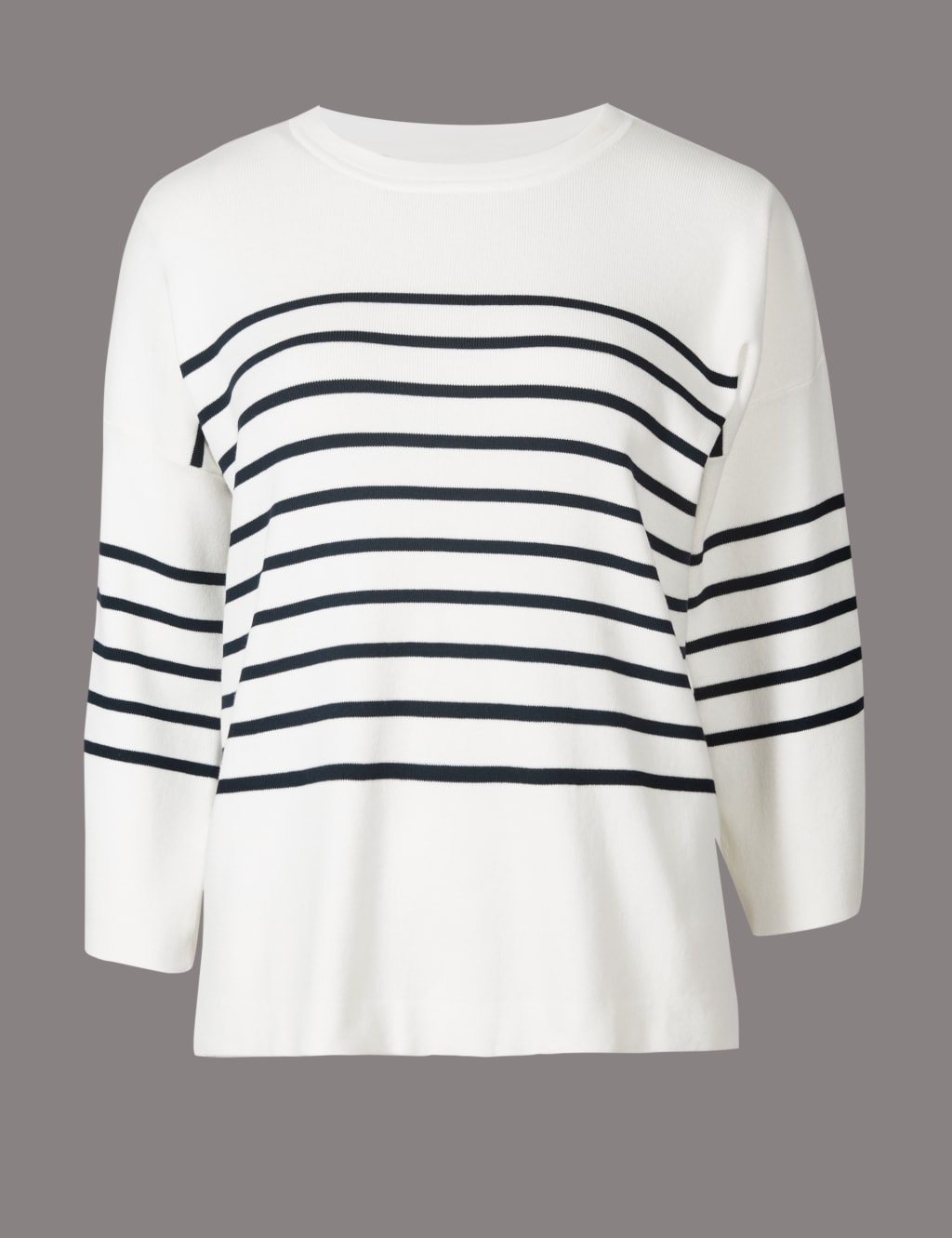 Cotton Blend Striped Round Neck Jumper 2 of 5