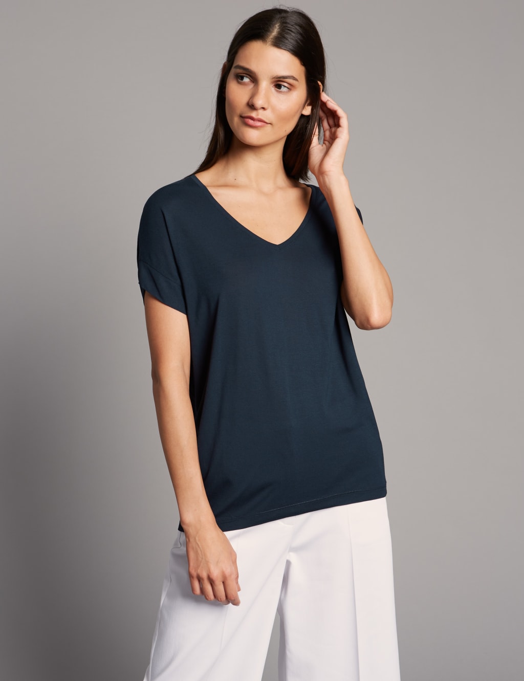 V-Neck Short Sleeve T-Shirt with Silk 3 of 4
