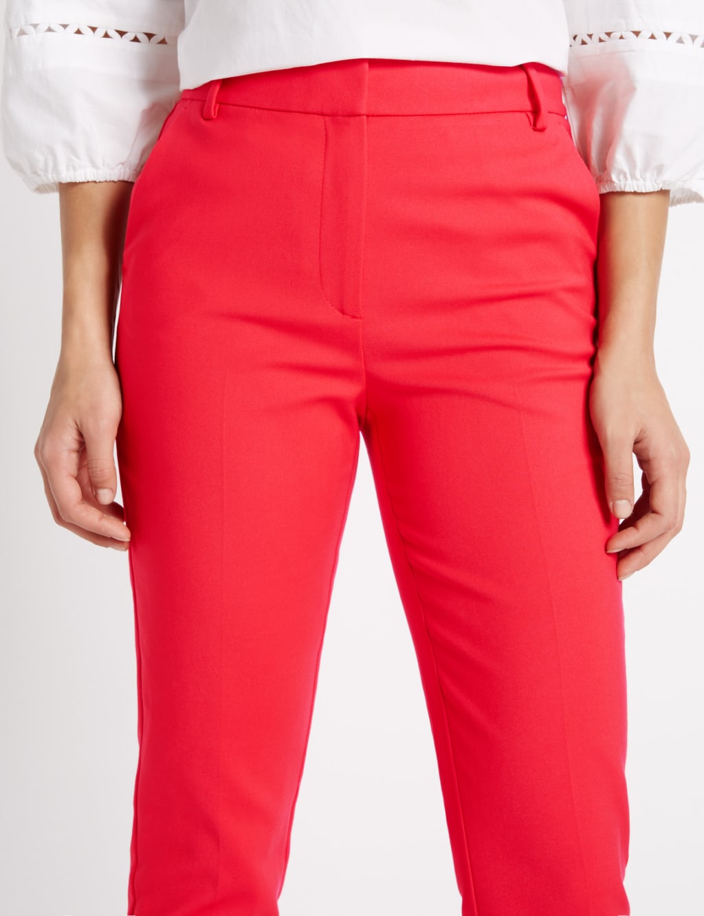 Cotton Blend Step Hem Slim Leg Trousers 5 of 6