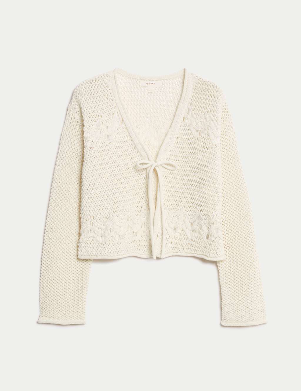 Cotton Rich Pointelle V-Neck Tie Front Relaxed Cardigan 2 of 5