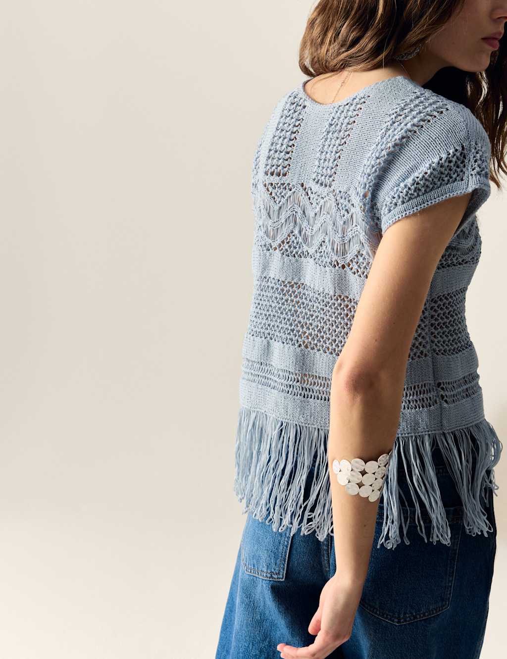 Cotton Rich Crew Neck Fringe Oversized Jumper 4 of 6