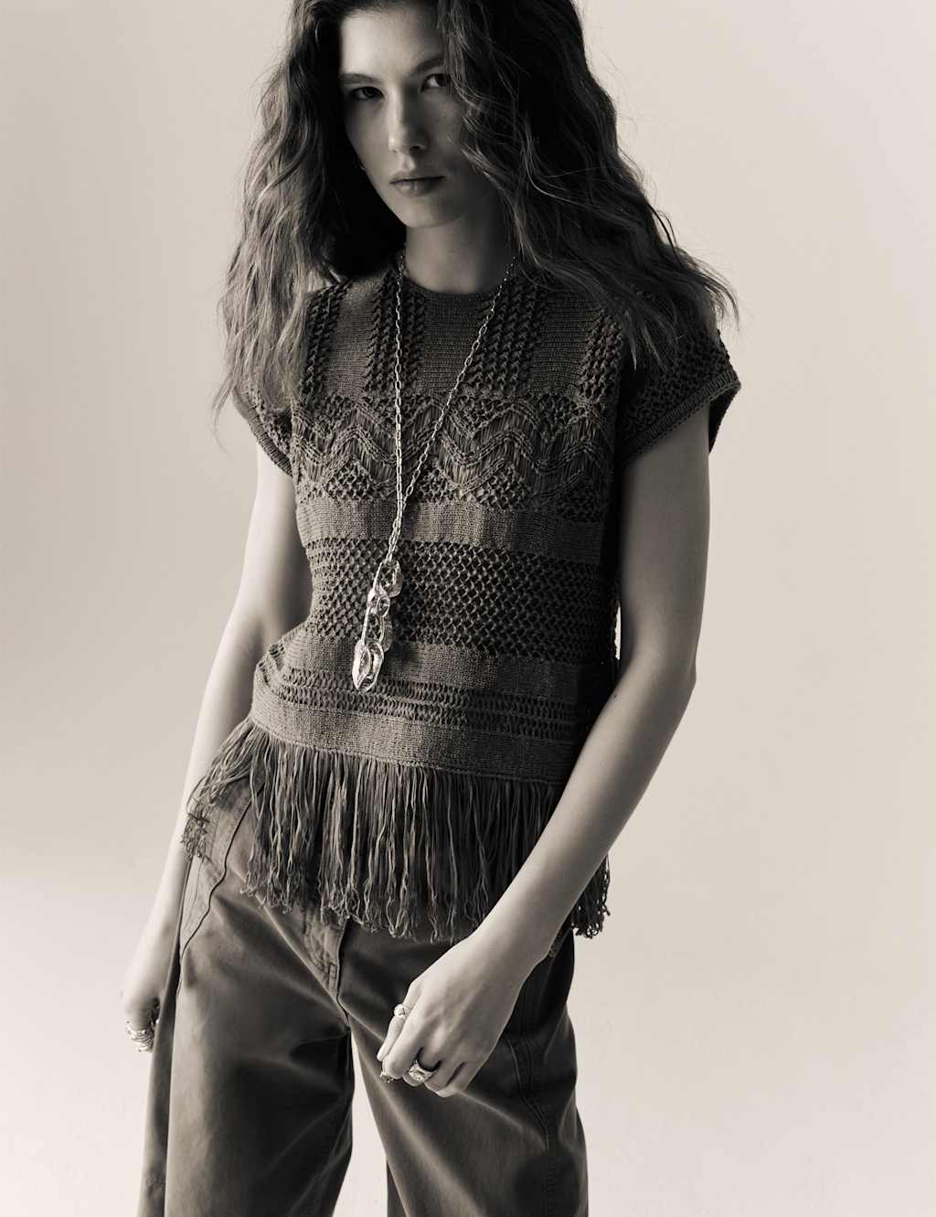Cotton Rich Crew Neck Fringe Oversized Jumper 6 of 7
