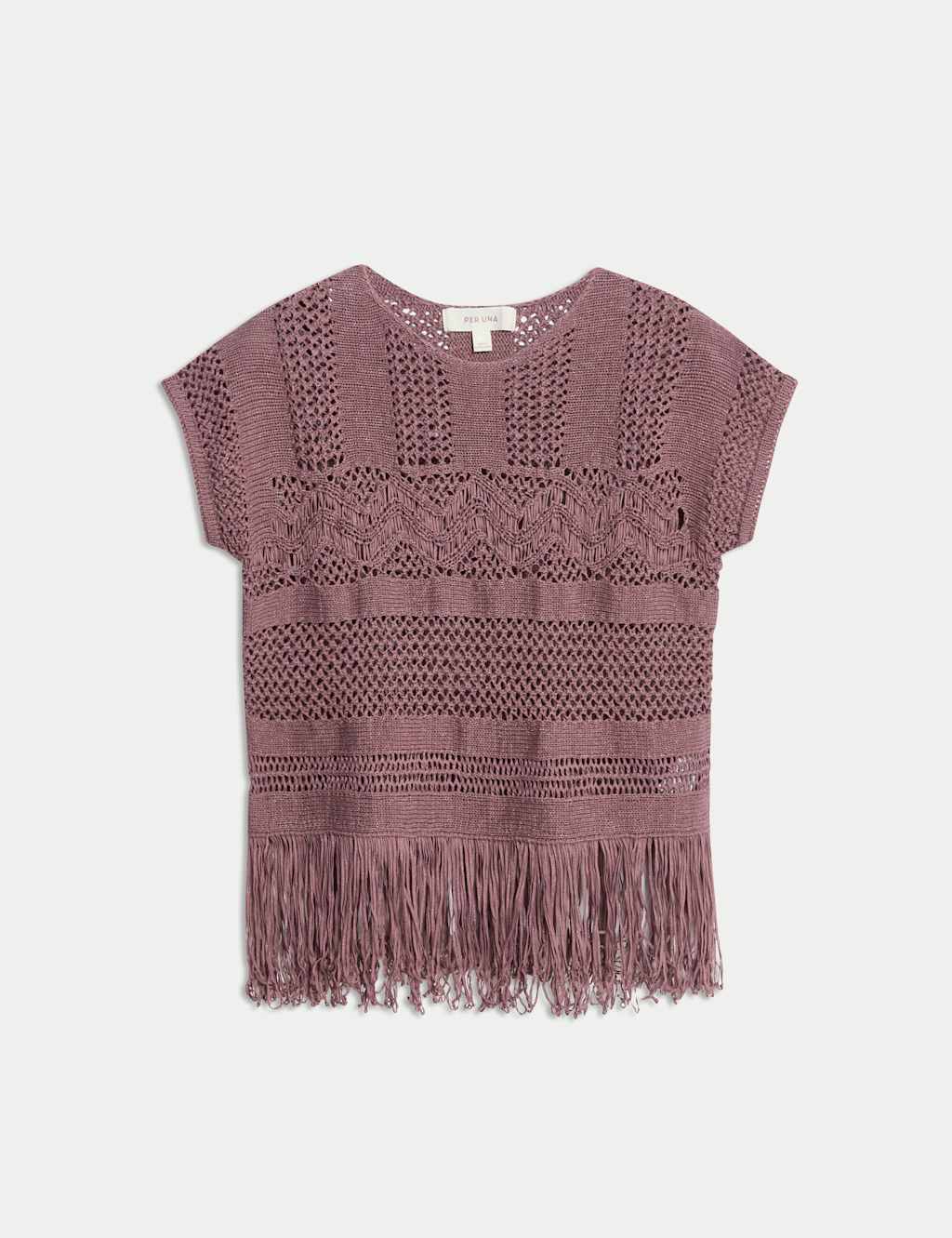 Cotton Rich Crew Neck Fringe Oversized Jumper 2 of 7