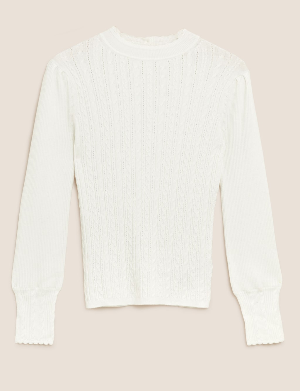Cable Knit High Neck Jumper with Wool Per Una M S