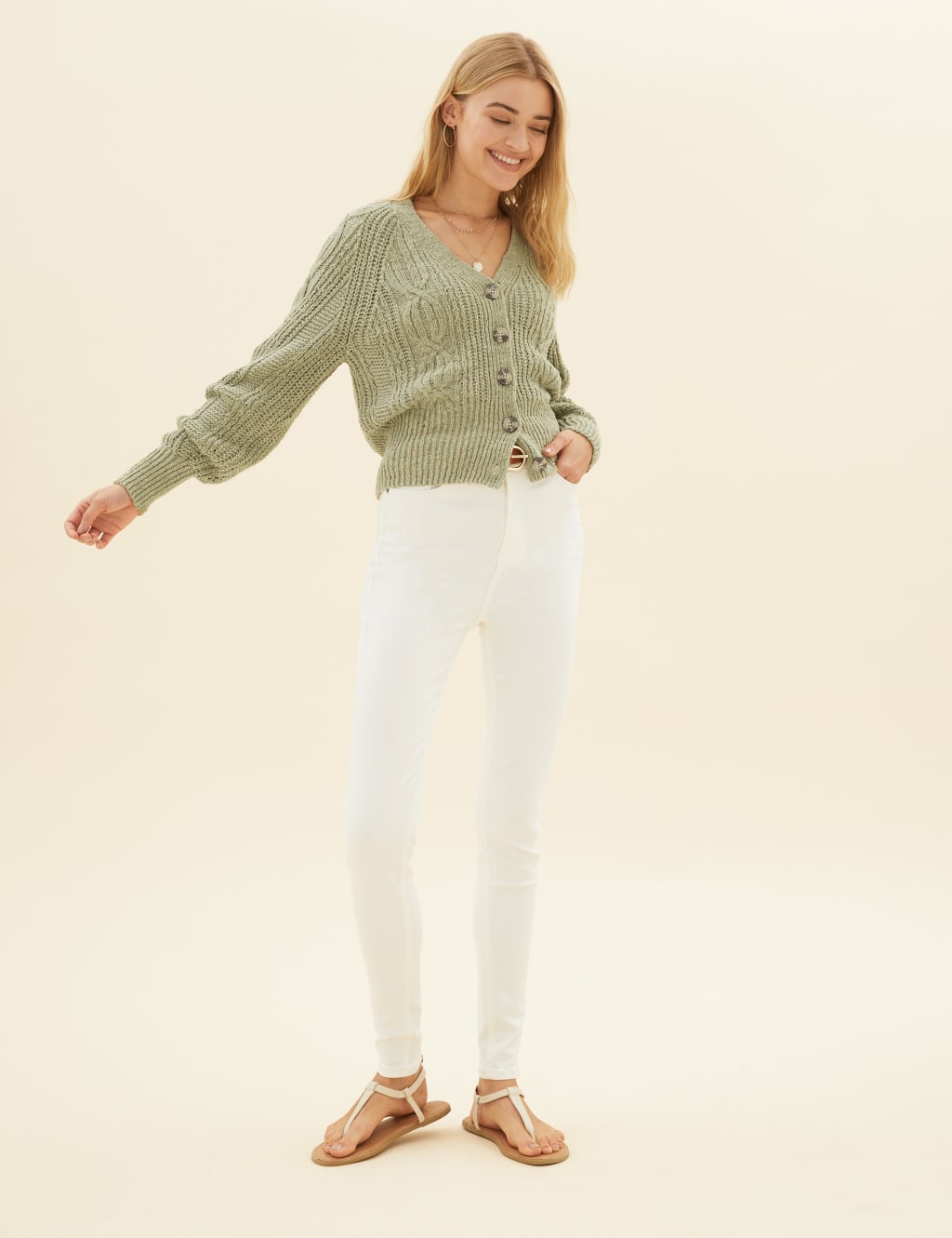 Cotton Textured V Neck Cropped Cardigan Per Una M S