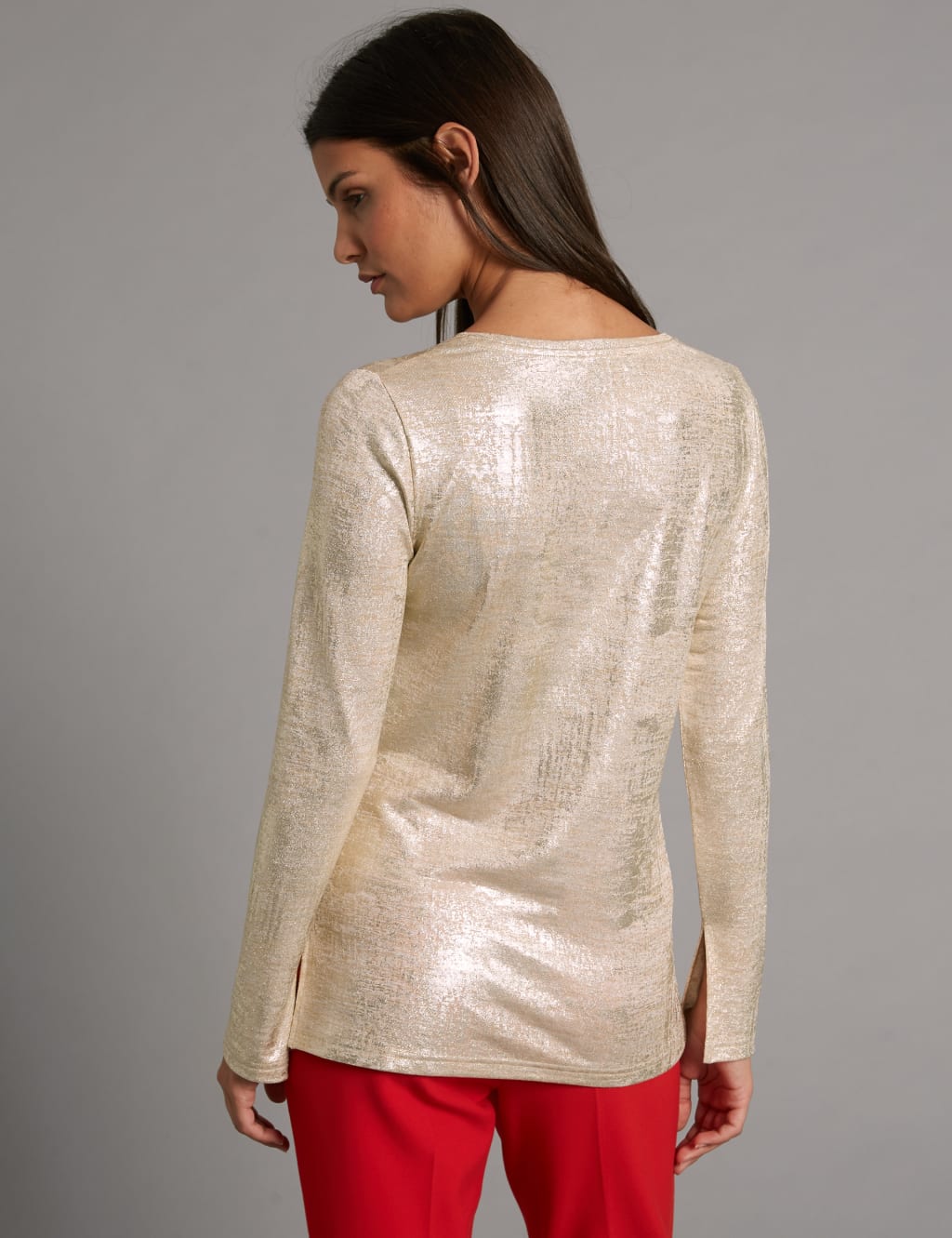 Metallic Round Neck Long Sleeve T-Shirt 4 of 5
