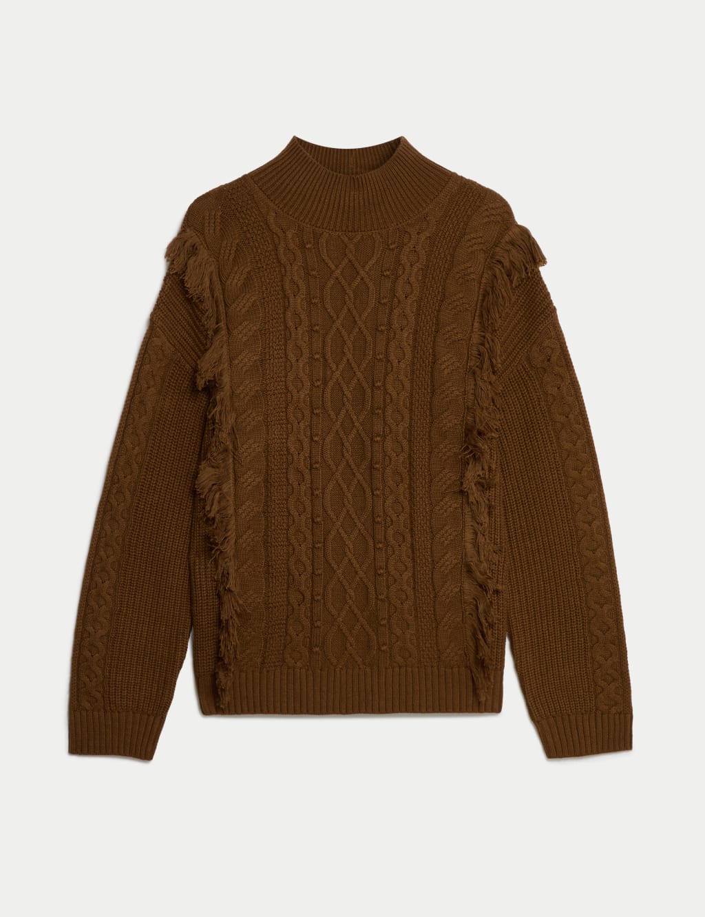 Cotton Rich Wool Blend Cable Knit Fringe Jumper