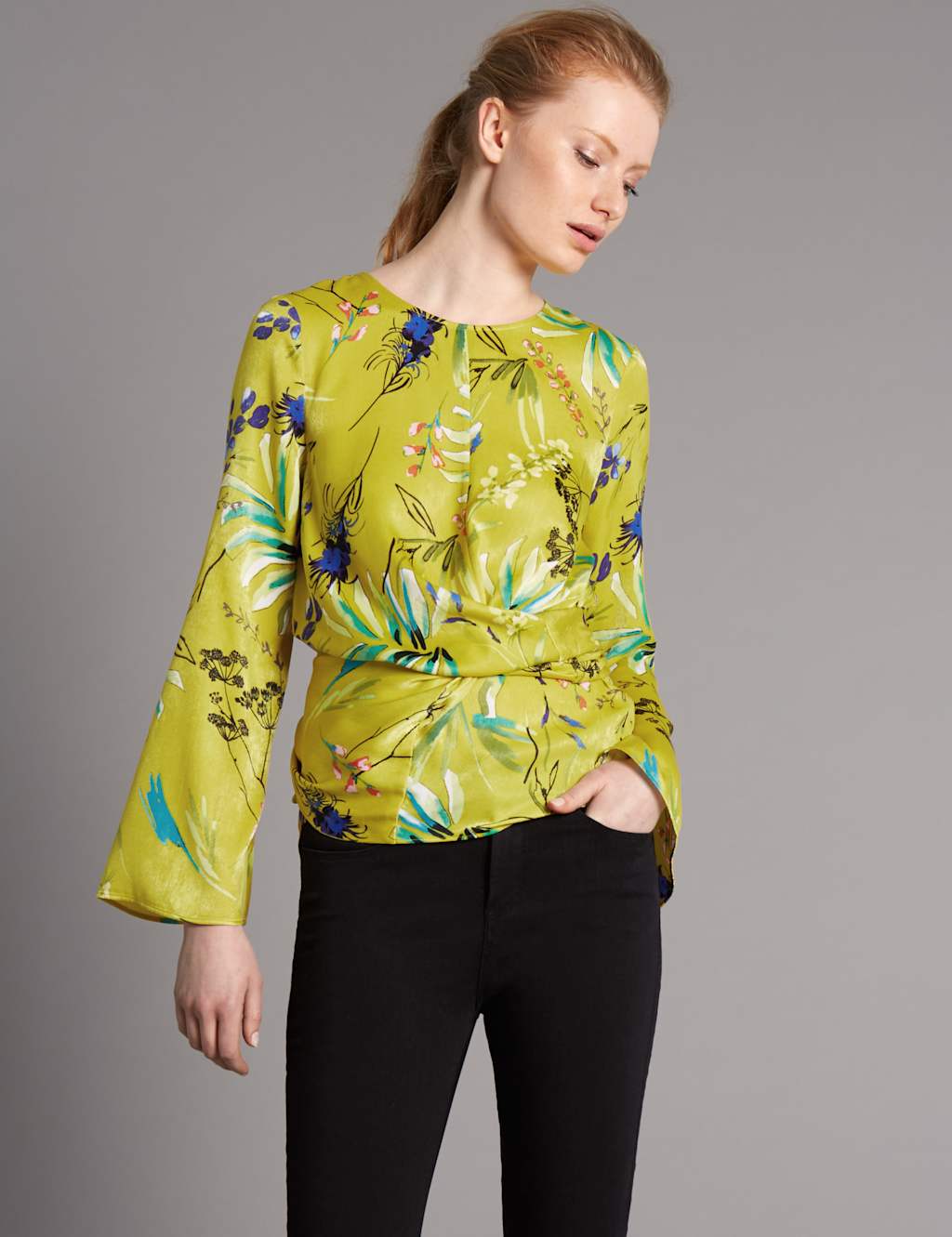 Printed Wrap Round Neck Long Sleeve Blouse 4 of 5