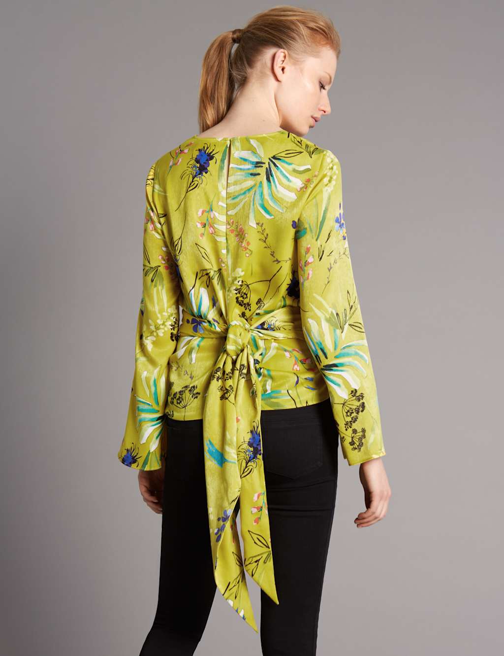 Printed Wrap Round Neck Long Sleeve Blouse 5 of 5