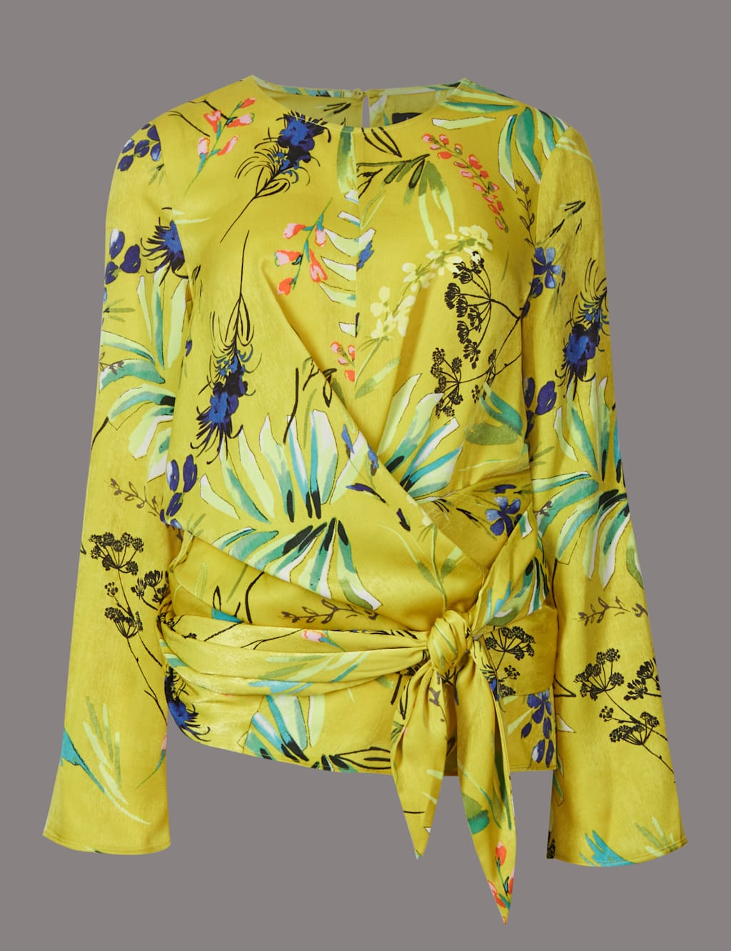 Printed Wrap Round Neck Long Sleeve Blouse 2 of 5