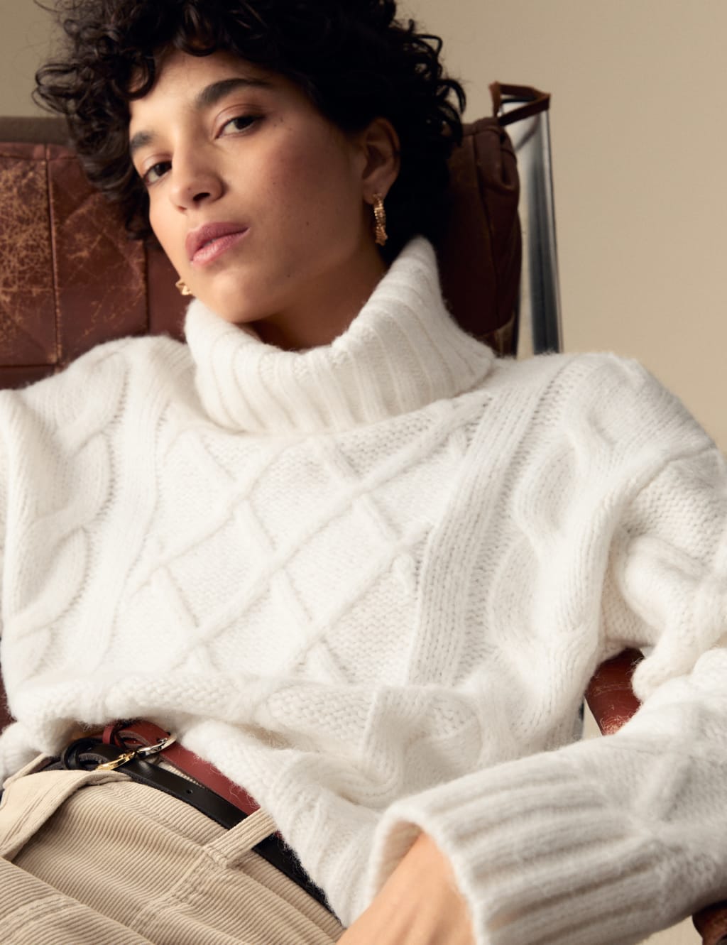 White cable knit roll neck jumper sale