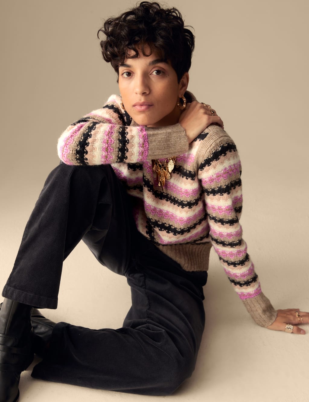 Striped Sparkly Crew Neck Jumper Per Una M S