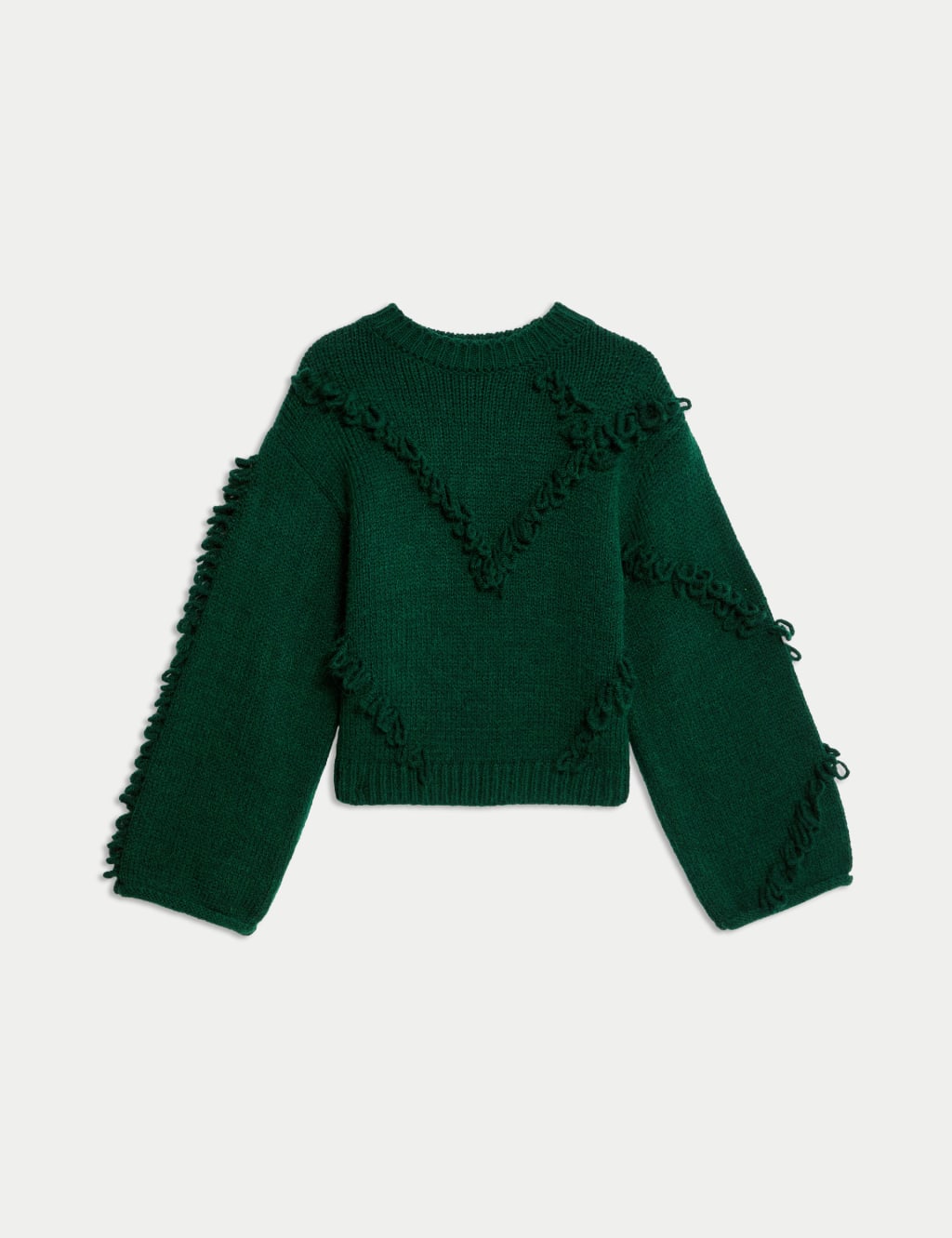Textured Crew Neck Fringe Jumper