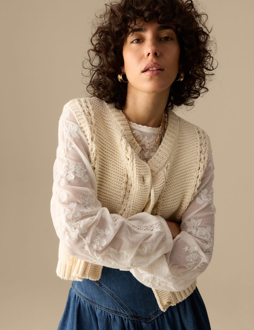 Cotton Rich Knitted Crew Neck Waistcoat 1 of 5