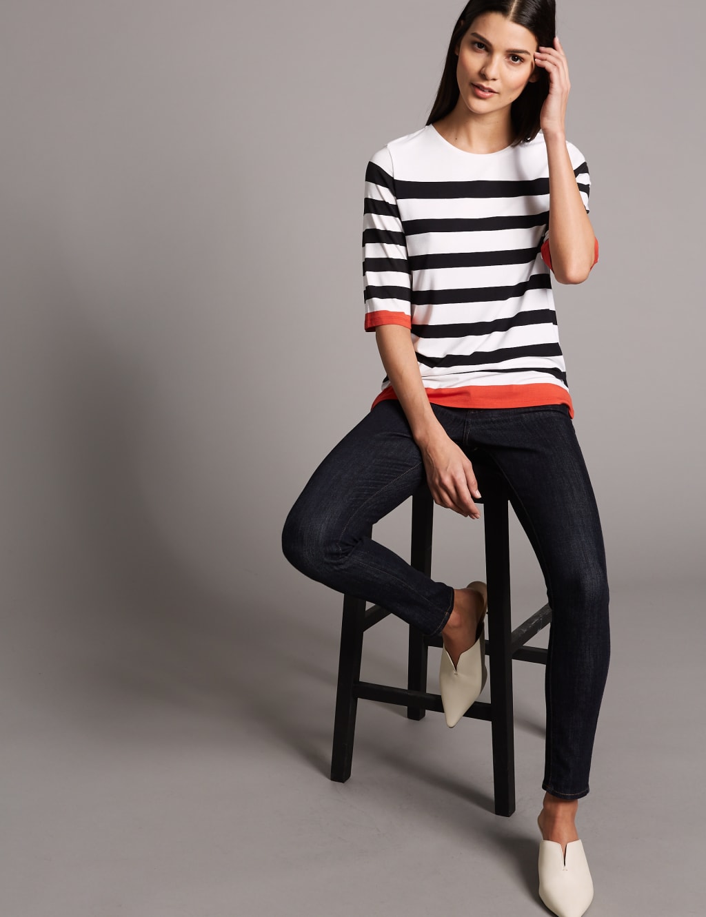 Striped Round Neck Half Sleeve T-Shirt 1 of 4
