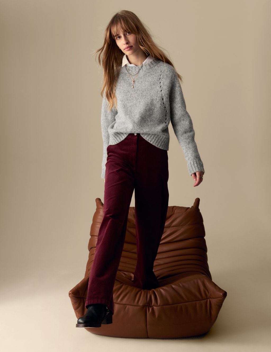 Textured Round Neck Jumper with Alpaca