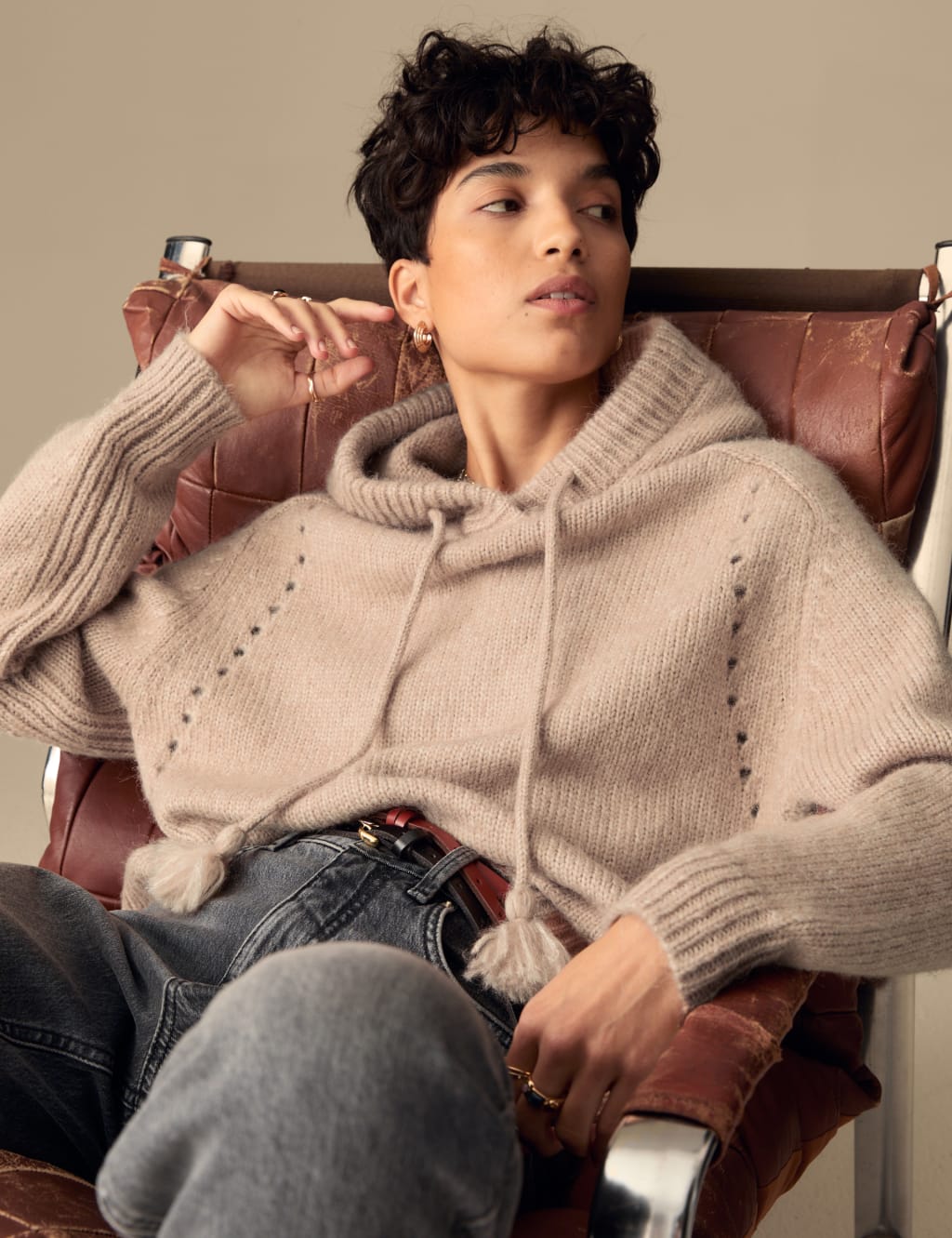 Textured Hoodie with Alpaca 1 of 5