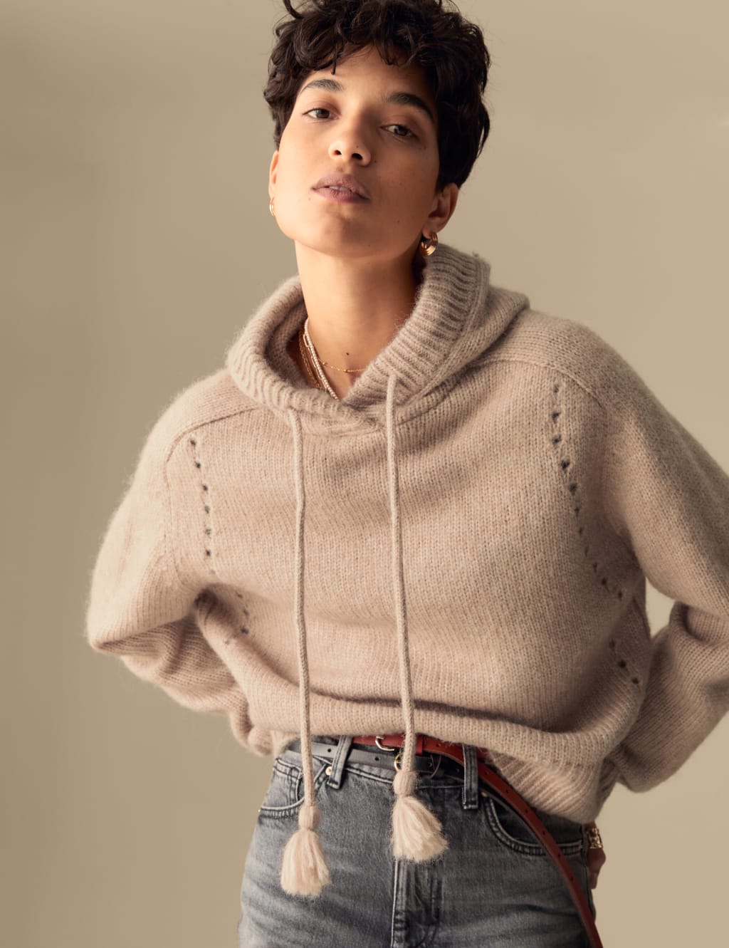 Textured Hoodie with Alpaca 3 of 5