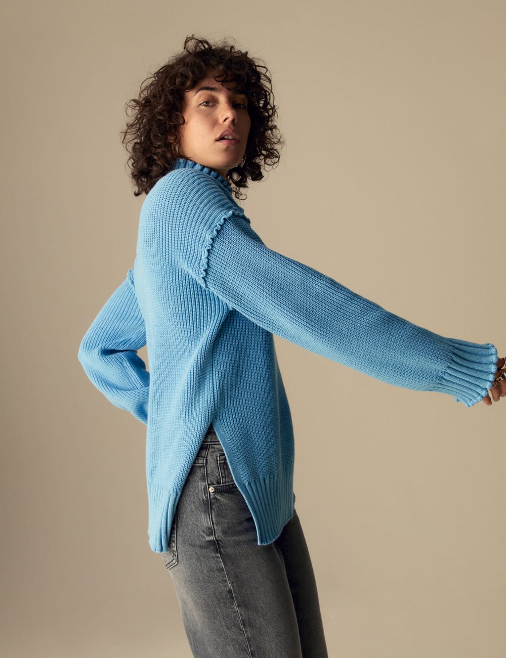 Cotton Rich Textured High Neck Jumper | Per Una | M&S