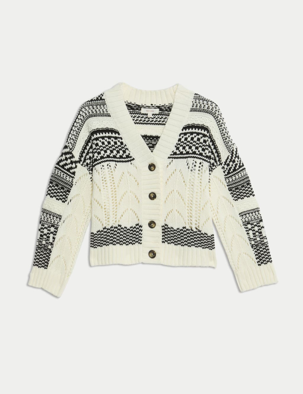 Cotton Rich Striped Textured V-Neck Cardigan 2 of 7