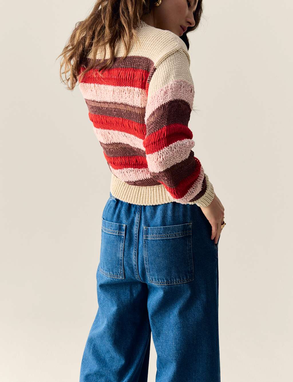 Cotton Blend Striped Cropped Jumper 4 of 7