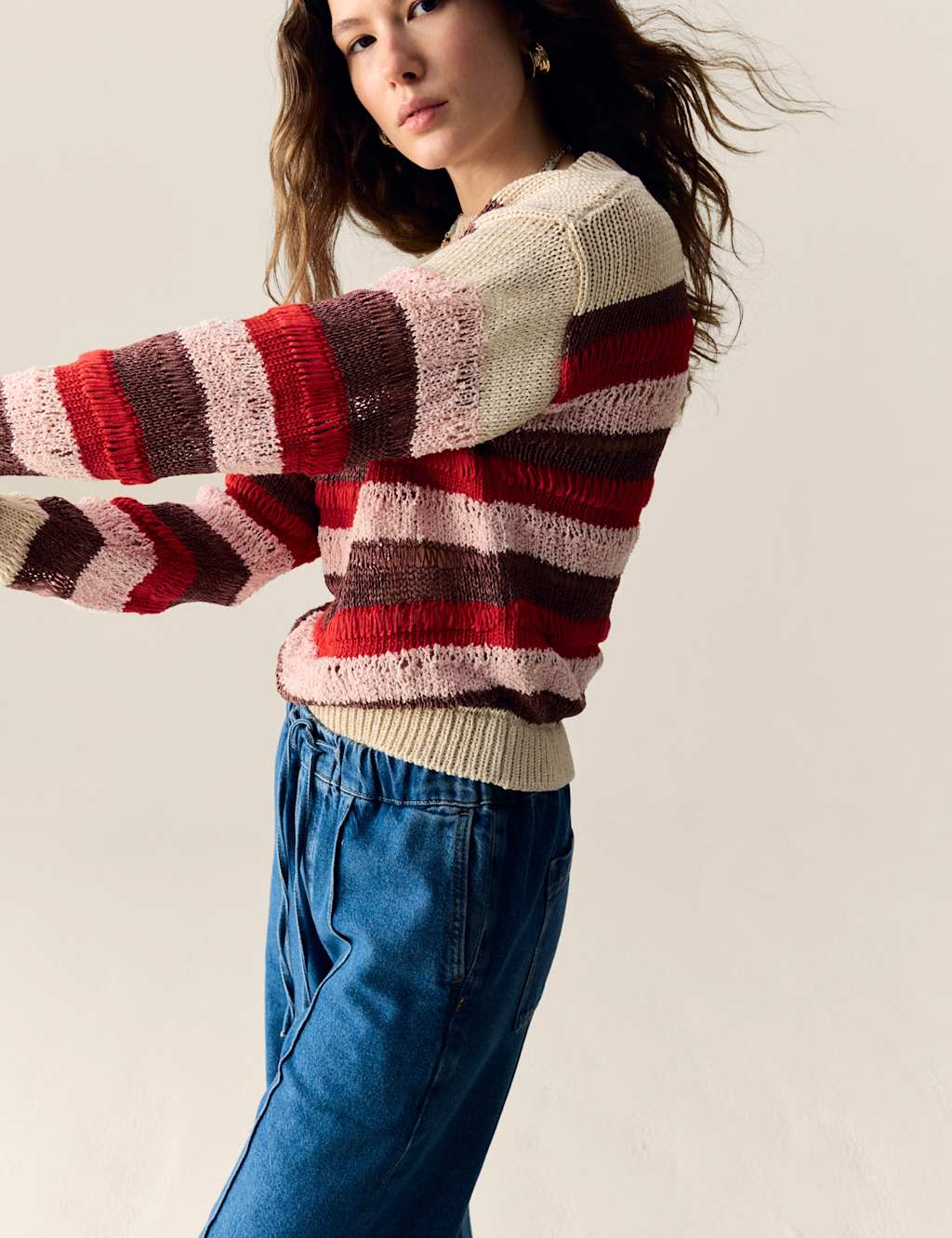 Cotton Blend Striped Cropped Jumper 6 of 7