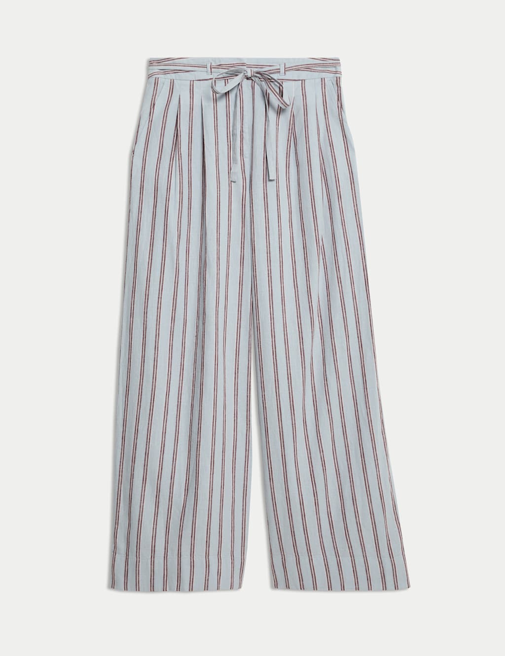 Linen Blend Striped Drawstring Wide Leg Trousers 2 of 4